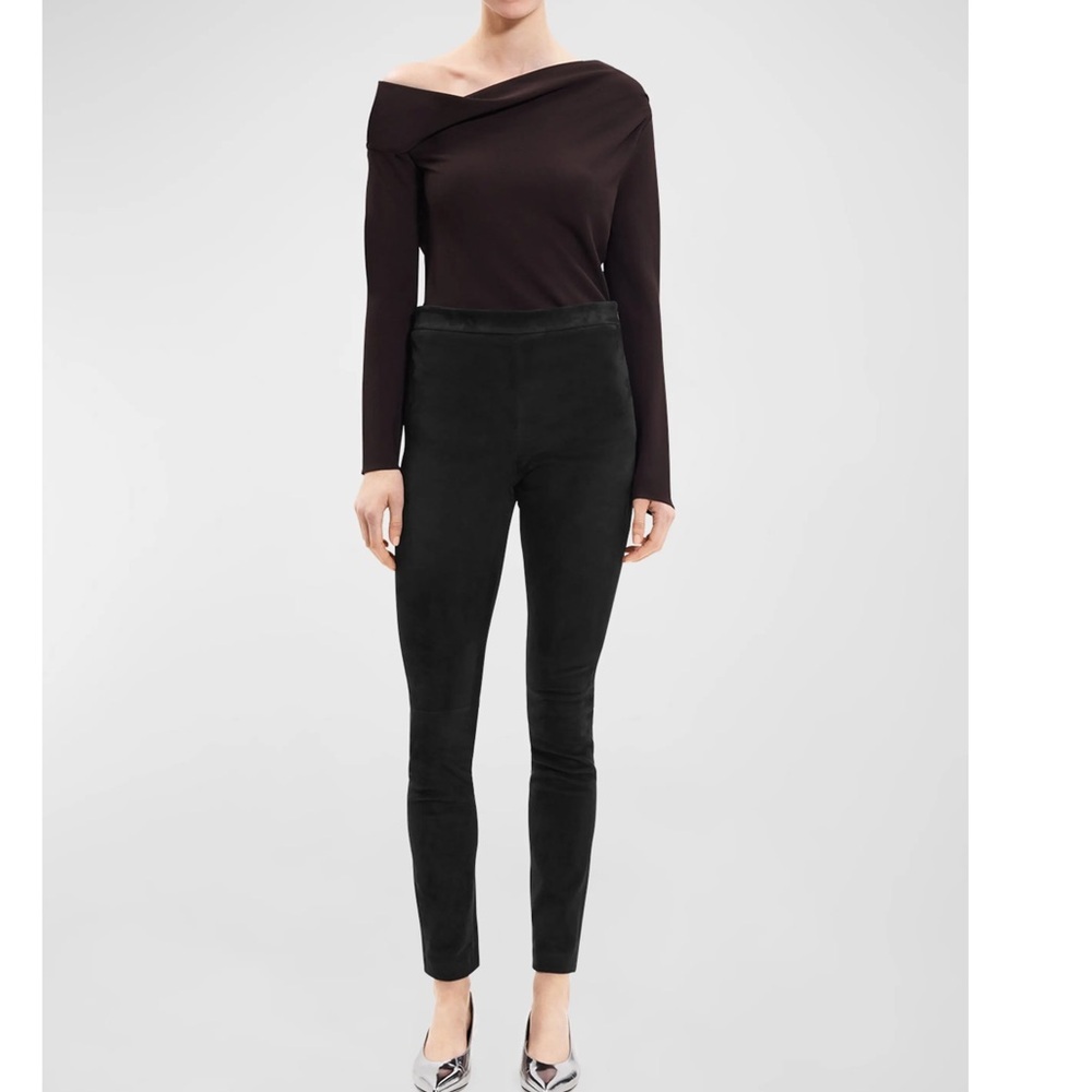 Theory Adbellel Stretch Suede High Waist Skinny Leggings Black Size 8
